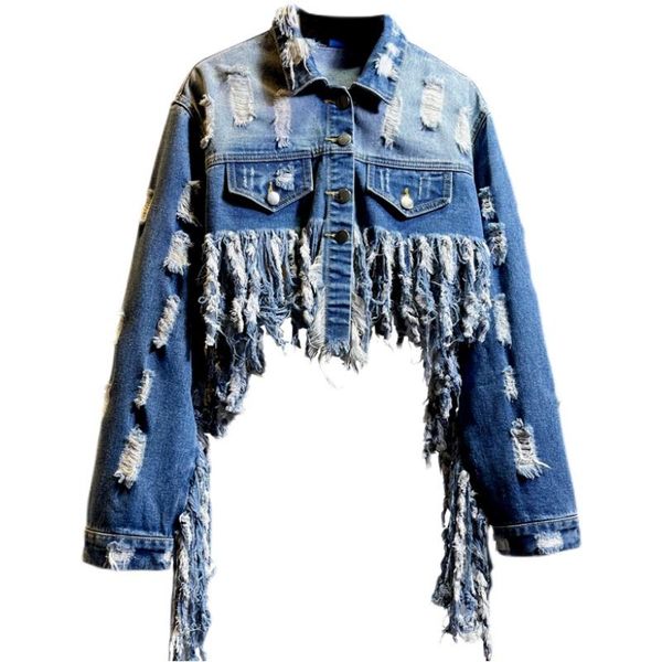 women's jackets european station 2021 spring and autumn fringe personality hole short denim jacket fashion fashionable tide, Black;brown
women's jackets european station 2021 spring and autumn fringe personality hole short denim jacket fashion fashionable tide, Black;brown