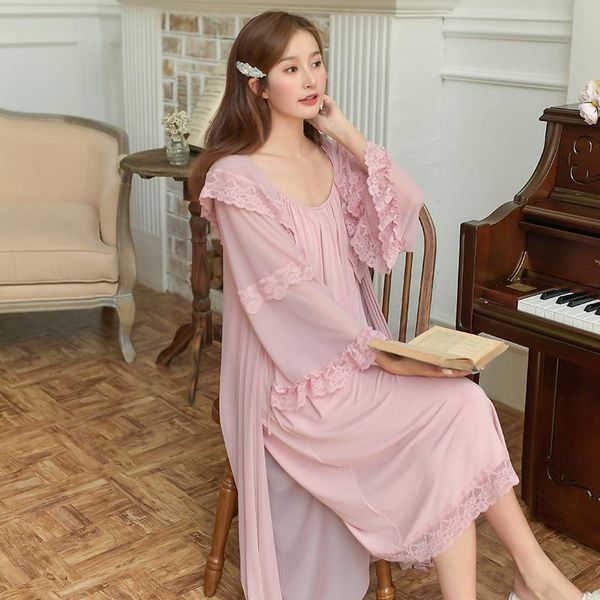 women's sleepwear robes sets vintage court style modal sling pajamas 2021 spring/autumn long sleeve lace patchwork sweet ruffle nightdr, Black;red
women's sleepwear robes sets vintage court style modal sling pajamas 2021 spring/autumn long sleeve lace patchwork sweet ruffle nightdr, Black;red