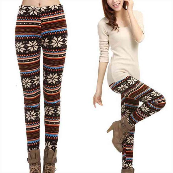 winter leggins women fleece lined ugly christmas leggings tribal snowflake pattern thicken winter legging women pants, Black
