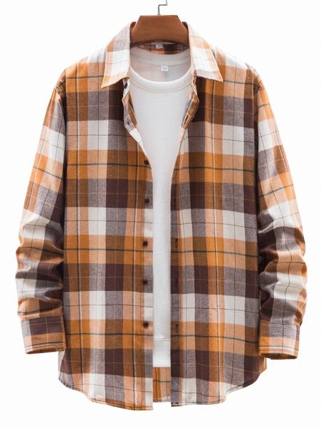 men plaid button through curved hem shirt without tee w873#, White;black
men plaid button through curved hem shirt without tee w873#, White;black