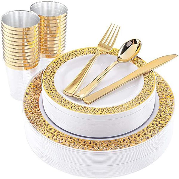 disposable dinnerware 60 pieces of wedding party housewares plastic plate 10 people golden silverware cup
disposable dinnerware 60 pieces of wedding party housewares plastic plate 10 people golden silverware cup