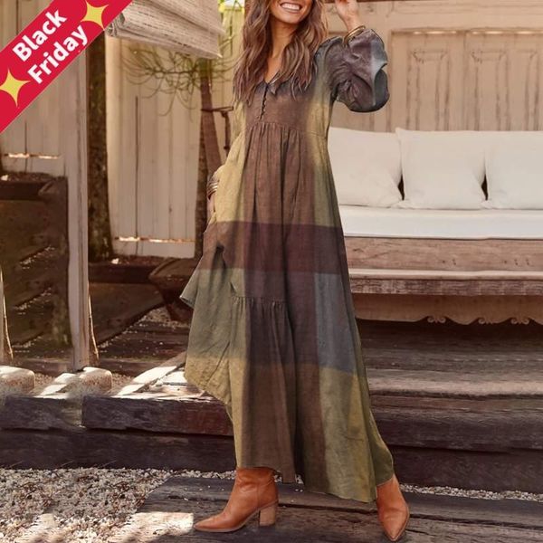 casual dresses autumn long sleeve maxi dress women'plaid 2022 summer sundress loose fashion vestidos party robe, Black;gray
casual dresses autumn long sleeve maxi dress women'plaid 2022 summer sundress loose fashion vestidos party robe, Black;gray