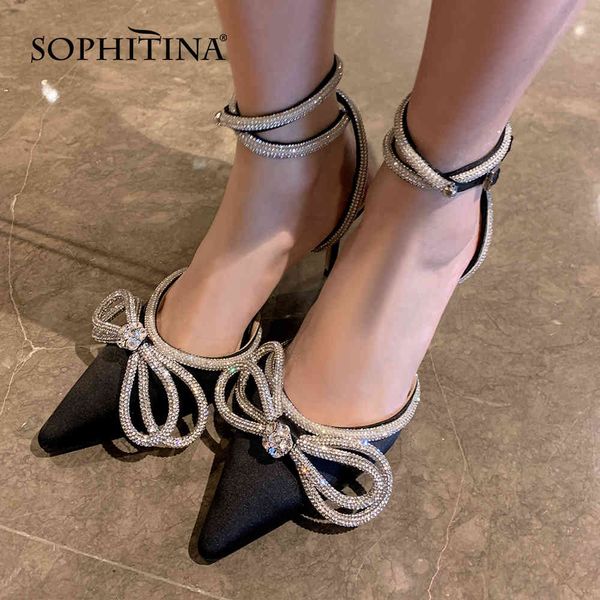 sophitina sandals woman silk upper shallow pointed toe sweet style crystal butterfly-knot ankle strap lady shoes pb20 210513, Black
sophitina sandals woman silk upper shallow pointed toe sweet style crystal butterfly-knot ankle strap lady shoes pb20 210513, Black
