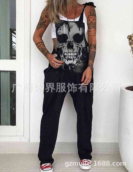 punk skull print jumpsuit fashion streetwear sleeveless strappy overalls women spring summer casual loose pocket romper, Black;white
punk skull print jumpsuit fashion streetwear sleeveless strappy overalls women spring summer casual loose pocket romper, Black;white