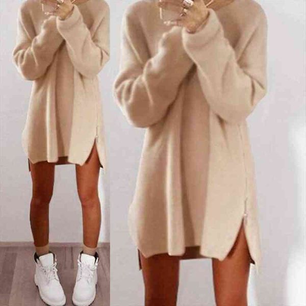 womens dress solid sweater color long sleeve o neck sideway zip loose casual knitted mini for female, White;black
womens dress solid sweater color long sleeve o neck sideway zip loose casual knitted mini for female, White;black