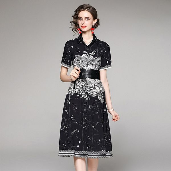 runway designer female summer women elegant slim midi dress fashion casual black vintage print shirt dresses with belt 210514, Black;gray
runway designer female summer women elegant slim midi dress fashion casual black vintage print shirt dresses with belt 210514, Black;gray