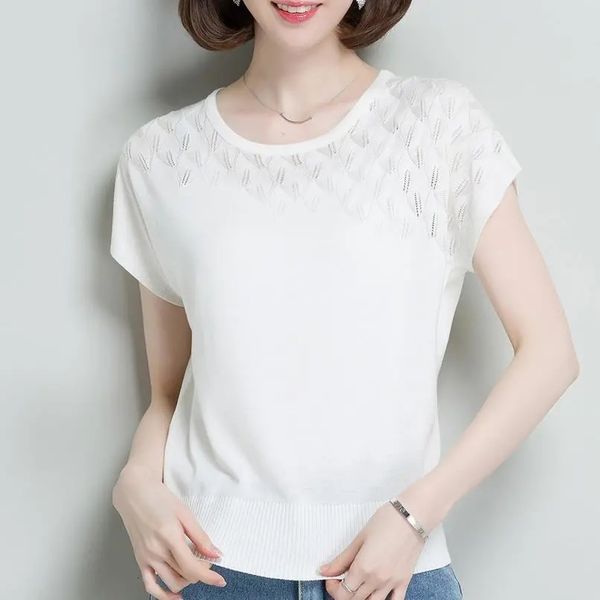 women's t-shirt summer hollow out batwing sleeve women casual short knitted pullover tees fashion loose knitwear mujer qz4u, White
women's t-shirt summer hollow out batwing sleeve women casual short knitted pullover tees fashion loose knitwear mujer qz4u, White
