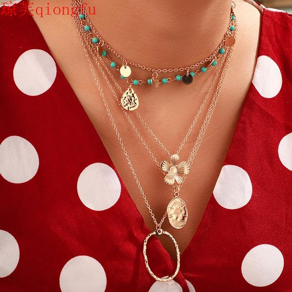 chains 2021 jewelry retro fashion disc oval flower turquoise necklace multilayer clavicle chain water-wave metal, Silver
chains 2021 jewelry retro fashion disc oval flower turquoise necklace multilayer clavicle chain water-wave metal, Silver