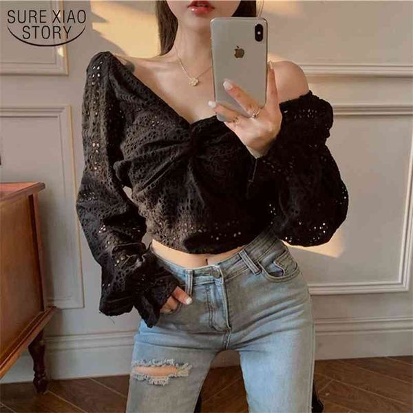 black lace blouse summer hollow out elegant v neck shirt embroidery women long lantern sleeve female 13213 210421, White
black lace blouse summer hollow out elegant v neck shirt embroidery women long lantern sleeve female 13213 210421, White