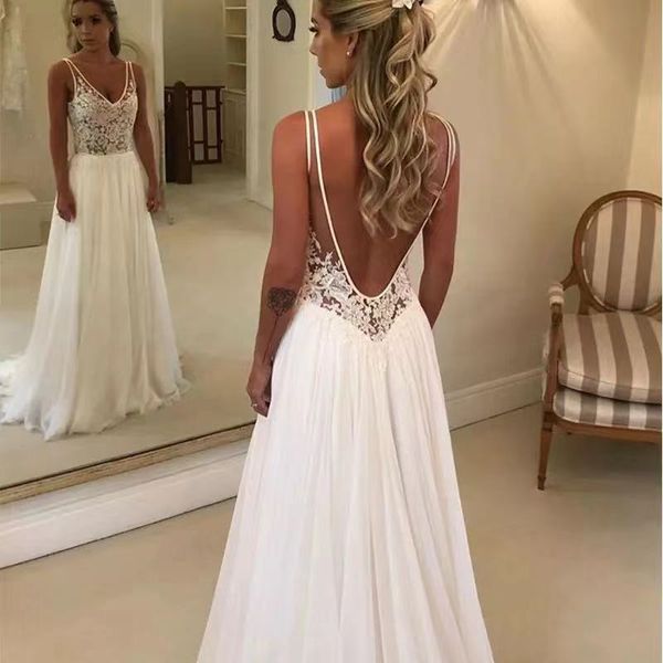 beach wedding dress lace v neck backless boho bridal gowns a line robe de mariage chiffon bride dresses robe, White
beach wedding dress lace v neck backless boho bridal gowns a line robe de mariage chiffon bride dresses robe, White