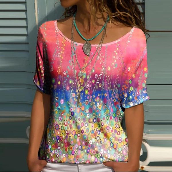 women's tshirt summer ladies casual fashion gradient print loose short sleeve round neck pullover female camisetas mujer t-shirt, White
women's tshirt summer ladies casual fashion gradient print loose short sleeve round neck pullover female camisetas mujer t-shirt, White