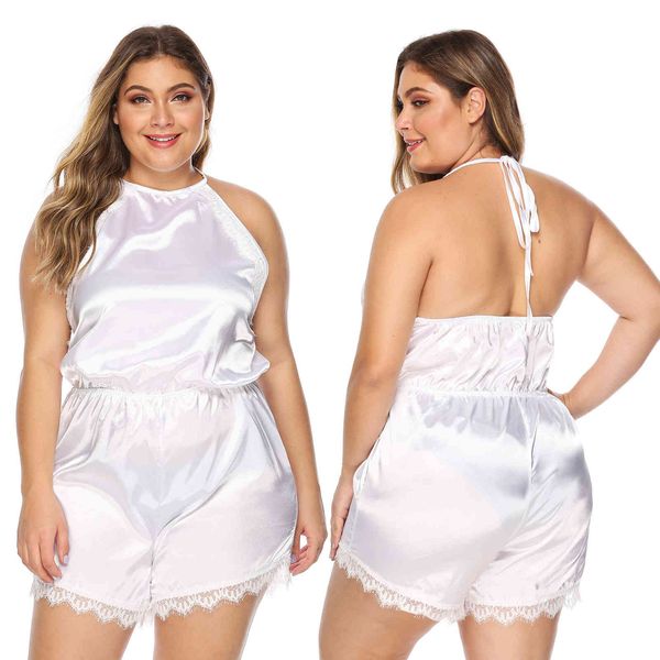 women's plus size large home wear lace stitching waist hanging ne strap open ba one-piece shorts 14001
women's plus size large home wear lace stitching waist hanging ne strap open ba one-piece shorts 14001