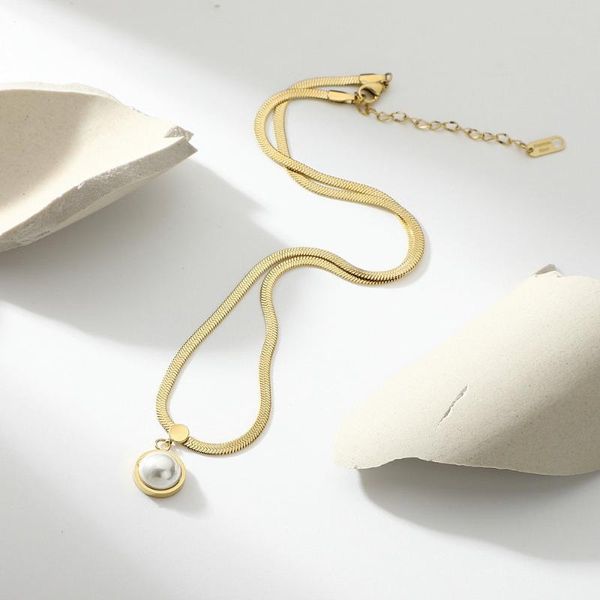 pendant necklaces 14k gold plated stainless steel snake chain round pearl necklace for women fashionable choker jewelry, Silver
pendant necklaces 14k gold plated stainless steel snake chain round pearl necklace for women fashionable choker jewelry, Silver
