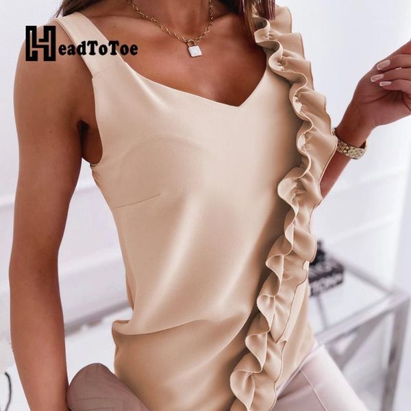 women's blouses & shirts solid ruffles sleeveless v neck casual summer blouse women, White
women's blouses & shirts solid ruffles sleeveless v neck casual summer blouse women, White