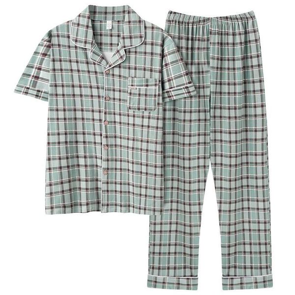 men's sleepwear 2021 summer short sleeved trousers pure cotton thin lapel homewear male's two-piece pajamas casual nightclothes su, Black;brown
men's sleepwear 2021 summer short sleeved trousers pure cotton thin lapel homewear male's two-piece pajamas casual nightclothes su, Black;brown