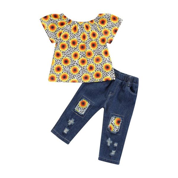 clothing sets 2pcs fashionable little girls outfit sweet style sunflower printing leopard print short sleeve + long ripped trousers set, White
clothing sets 2pcs fashionable little girls outfit sweet style sunflower printing leopard print short sleeve + long ripped trousers set, White