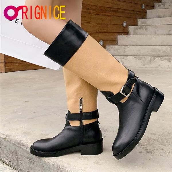 boots orignice genuine leather knee high round toe thick bottom zipper mixed color preppy style footwear size 34-40, Black
boots orignice genuine leather knee high round toe thick bottom zipper mixed color preppy style footwear size 34-40, Black