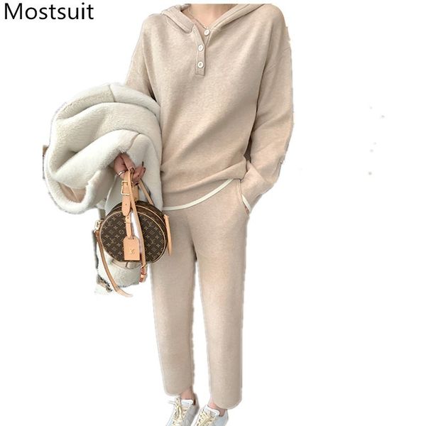 knitted fashion two piece set women hooded sweater + ankle-length pants suits casual korean elegant ladies matching 210518, White
knitted fashion two piece set women hooded sweater + ankle-length pants suits casual korean elegant ladies matching 210518, White