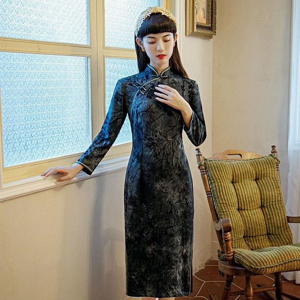 ethnic clothing velour mandarin collar chinese style qipao female flower formal party dress gown vintage button cheongsam slim vestidos, Red
ethnic clothing velour mandarin collar chinese style qipao female flower formal party dress gown vintage button cheongsam slim vestidos, Red