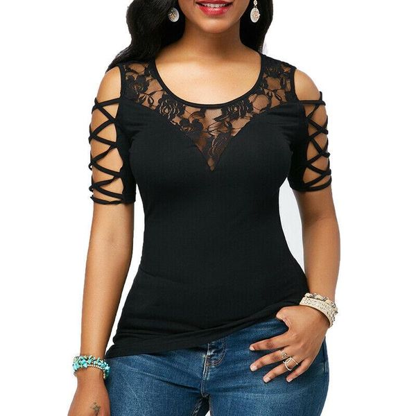 women's blouses & shirts 2021 est women slim fit bandage summer lace dew shoulder short sleeve casual shirt t-shirt outwear, White
women's blouses & shirts 2021 est women slim fit bandage summer lace dew shoulder short sleeve casual shirt t-shirt outwear, White
