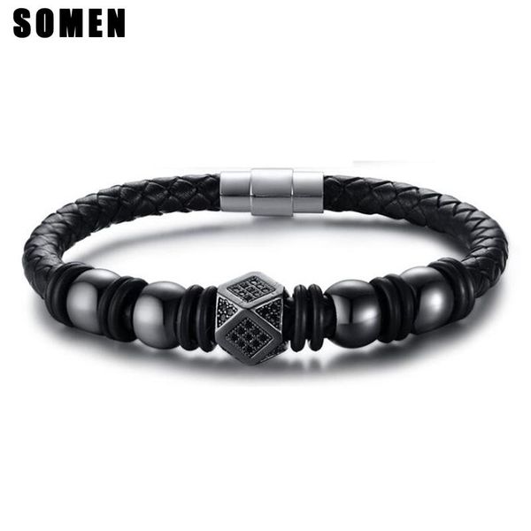 link, chain 21.5 cm black genuine leather bracelet for men cubic zirconia design european style gentleman hand jewelrys pulsera hombre
link, chain 21.5 cm black genuine leather bracelet for men cubic zirconia design european style gentleman hand jewelrys pulsera hombre