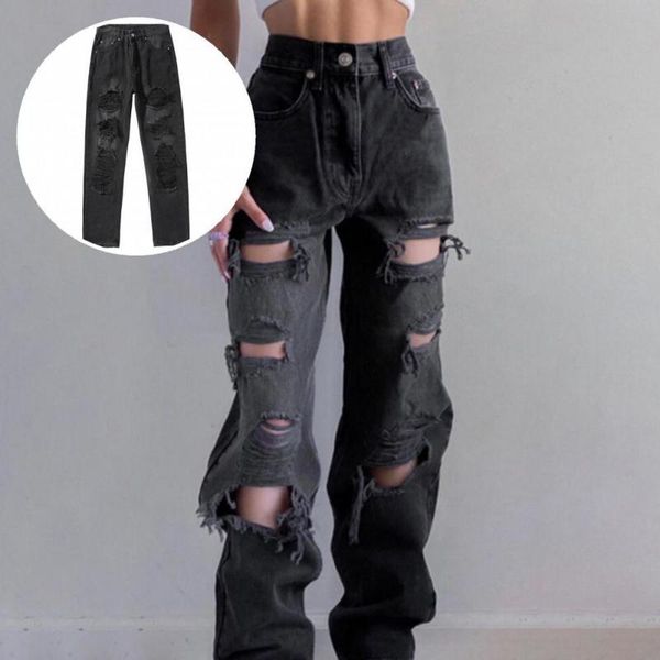 women's jeans all-match cool high waist straight loose ripped trousers women distressed for daily wear, Blue
women's jeans all-match cool high waist straight loose ripped trousers women distressed for daily wear, Blue