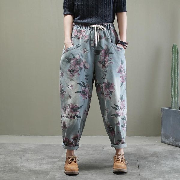women's jeans 2021 retro style woman elastic waist floral print pocket casual loose denim harem pants vintage high, Blue
women's jeans 2021 retro style woman elastic waist floral print pocket casual loose denim harem pants vintage high, Blue