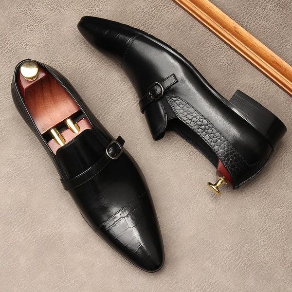 dress shoes men's genuine leather formal low heels pointed toe slip on party l6, Black
dress shoes men's genuine leather formal low heels pointed toe slip on party l6, Black