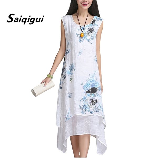 saiqigui chinese style summer dress sleeveless women dress casual cotton linen dress printed o-neck plus size vestidos de festa 210421, Black;gray
saiqigui chinese style summer dress sleeveless women dress casual cotton linen dress printed o-neck plus size vestidos de festa 210421, Black;gray