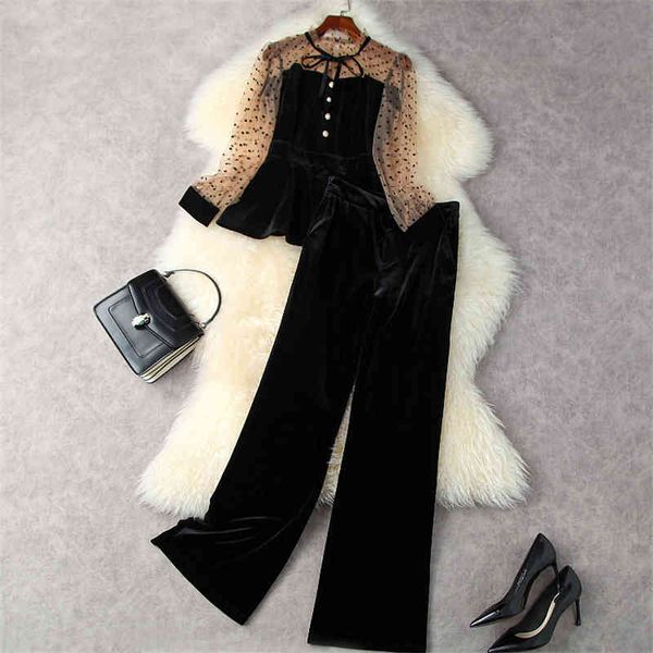women's two piece pants fashion designer autumn 2 outfits elegant polka dot mesh patchwork velvet suit and pant women set office twinse, White
women's two piece pants fashion designer autumn 2 outfits elegant polka dot mesh patchwork velvet suit and pant women set office twinse, White