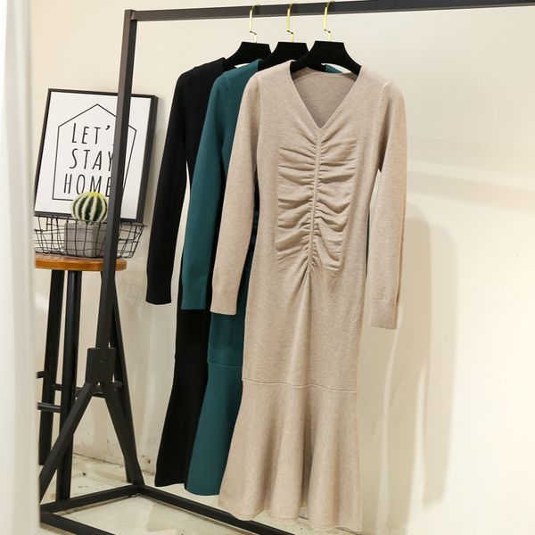 sweater knitted dress women's autumn winter slim flounced fishtail hip long dress with bottoming wool clothing women 210420, Black;gray
sweater knitted dress women's autumn winter slim flounced fishtail hip long dress with bottoming wool clothing women 210420, Black;gray