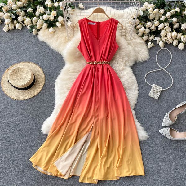 red/orange gradient long dress women summer v-neck sleeveless high waist split party vestidos female maxi robe 2021 new, Black;gray
red/orange gradient long dress women summer v-neck sleeveless high waist split party vestidos female maxi robe 2021 new, Black;gray