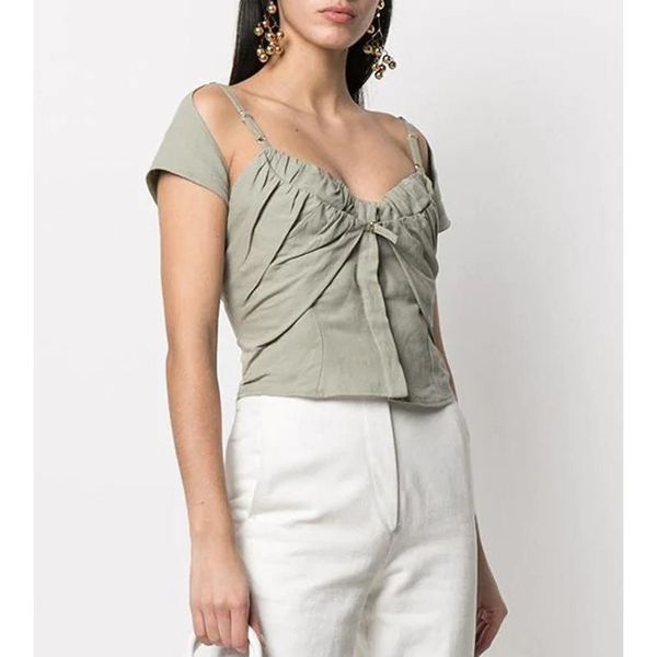 women's t-shirt 3.11 high end ruched adjustable shoulder strap backless short, White
women's t-shirt 3.11 high end ruched adjustable shoulder strap backless short, White