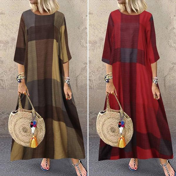 casual dresses women's printed maxi dress 2021 kaftan check sundress long sleeve autumn vestidos female o neck robe plus size 1bqo, Black;gray 
casual dresses women's printed maxi dress 2021 kaftan check sundress long sleeve autumn vestidos female o neck robe plus size 1bqo, Black;gray