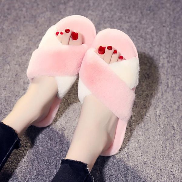 women winter home slippers with faux fur cross tied fashion soft warm shoes slip on non-slip female slides bedroom floor, Black
women winter home slippers with faux fur cross tied fashion soft warm shoes slip on non-slip female slides bedroom floor, Black