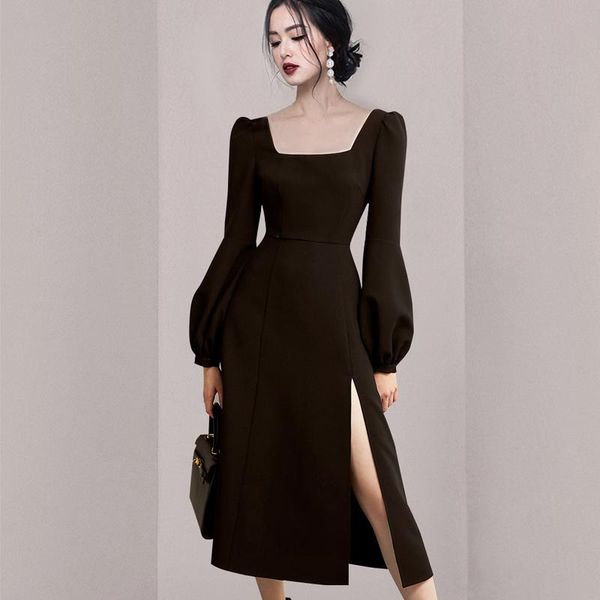casual dresses autumn winter party dress elegant square-collar lantern sleeve split long club, Black;gray
casual dresses autumn winter party dress elegant square-collar lantern sleeve split long club, Black;gray