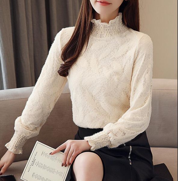 women's blouses & shirts 2021 winter thick warm lace blouse stand collar women shirt velvet fashion, White
women's blouses & shirts 2021 winter thick warm lace blouse stand collar women shirt velvet fashion, White