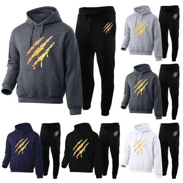 men's tracksuits personalized printed cat claw elastic band hooded long sleeve sweater pants suit, Gray
men's tracksuits personalized printed cat claw elastic band hooded long sleeve sweater pants suit, Gray