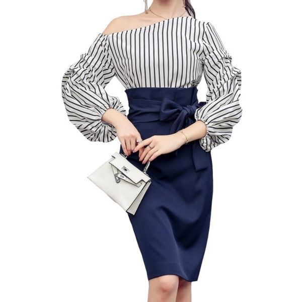 two piece dress korean style autumn diagonal striped shirt + hip skirt two-piece suit ul9j, White
two piece dress korean style autumn diagonal striped shirt + hip skirt two-piece suit ul9j, White