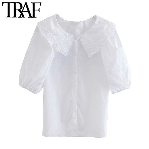 women fashion with embroidery collar poplin blouses vintage puff sleeve button-up female shirts blusas chic 210507, White
women fashion with embroidery collar poplin blouses vintage puff sleeve button-up female shirts blusas chic 210507, White