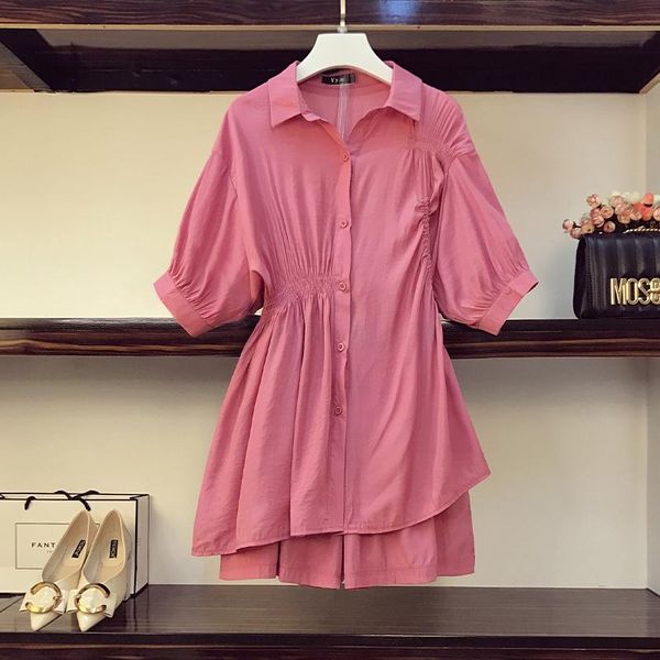 pieces elegant women sets 2021 summer fashion short sleeve pleated shirt blouse ol suits plus size l-4xl ws222 two piece dress, White 
pieces elegant women sets 2021 summer fashion short sleeve pleated shirt blouse ol suits plus size l-4xl ws222 two piece dress, White