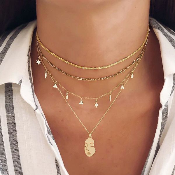 bohemian fashion face pendant necklace for women vintage crystal star choker necklace set party jewelry gifts, Silver
bohemian fashion face pendant necklace for women vintage crystal star choker necklace set party jewelry gifts, Silver