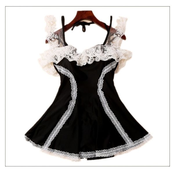 factory2htf new black swimsuit women's one-piece skirt with 2020 thin lace, covering belly and small chest, White;black
factory2htf new black swimsuit women's one-piece skirt with 2020 thin lace, covering belly and small chest, White;black