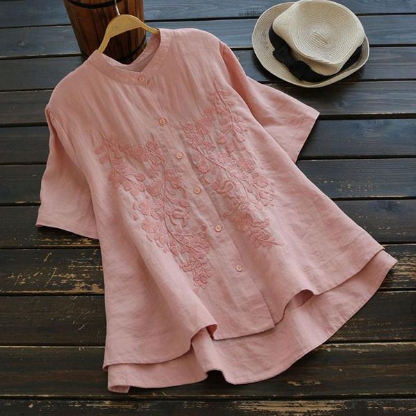 women's blouses & shirts summer chic solid embroidery blouse stand collar short sleeve women smart casual cotton linen 2021, White
women's blouses & shirts summer chic solid embroidery blouse stand collar short sleeve women smart casual cotton linen 2021, White