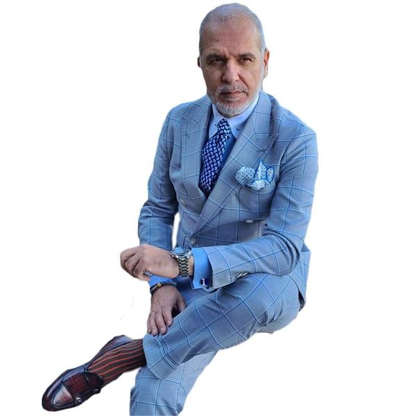 men's suits & blazers light blue 2 pieces men cotton plaid custom made double breasted handsome formal party suit coat+pant, White;black
men's suits & blazers light blue 2 pieces men cotton plaid custom made double breasted handsome formal party suit coat+pant, White;black