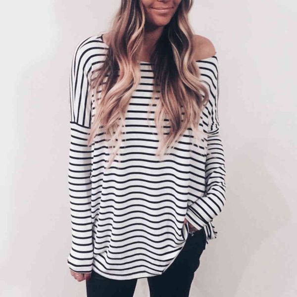 women skew collar korean style t shirt harajuku op long sleeve striped ops female autumn casual ops 210428, White
women skew collar korean style t shirt harajuku op long sleeve striped ops female autumn casual ops 210428, White