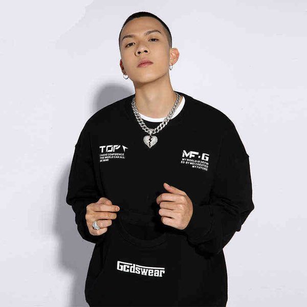 designermen's sweatshirts spring autumn round neck trendy brand streetwear loose hip hop personality double neckline hoodies, Black
designermen's sweatshirts spring autumn round neck trendy brand streetwear loose hip hop personality double neckline hoodies, Black