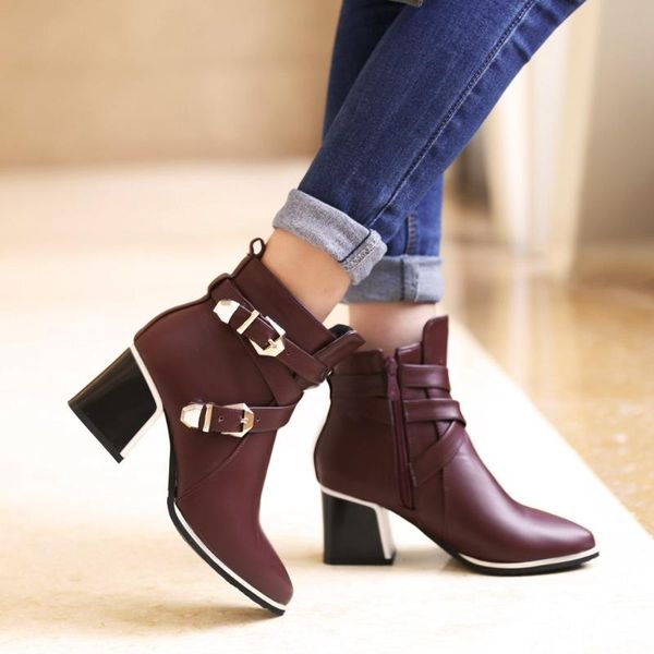 boots women's pointed toe leather ankle rivet decor 2021 fashion woman autumn square heels women female buckle pumps zip shoes, Black
boots women's pointed toe leather ankle rivet decor 2021 fashion woman autumn square heels women female buckle pumps zip shoes, Black