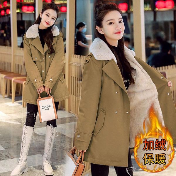 women's trench coats code fleece and thick cotton-padded coat long winter korean slim show cargo ins women clothes, Tan;black
women's trench coats code fleece and thick cotton-padded coat long winter korean slim show cargo ins women clothes, Tan;black