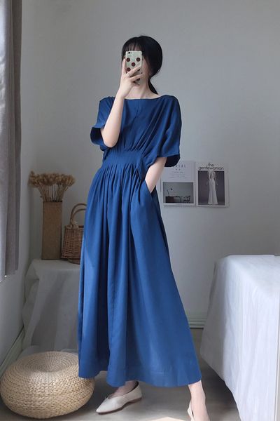 summer short sleeve loose waist thin long with pocket around neck commute dress solid color for ladies, Black;gray
summer short sleeve loose waist thin long with pocket around neck commute dress solid color for ladies, Black;gray